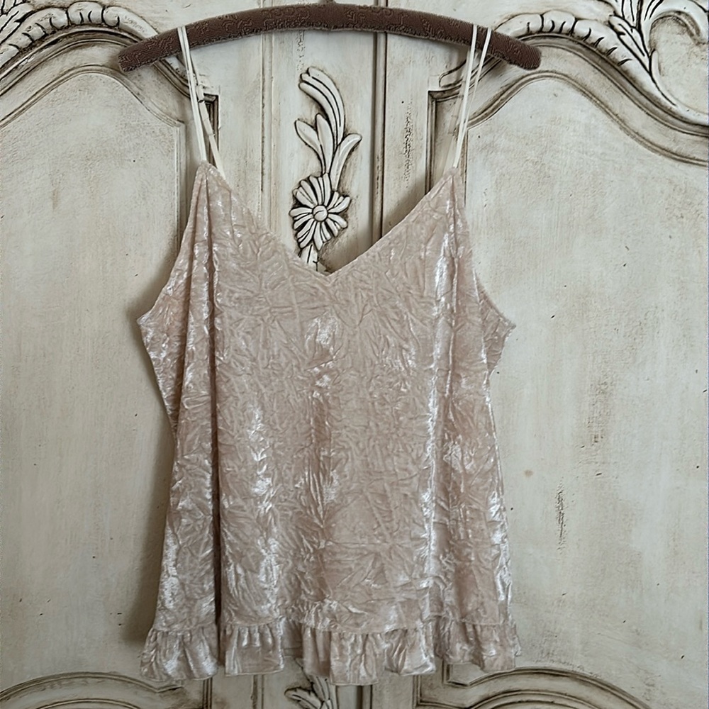 Sweet crushed velour ruffled cami, super soft and fem!
